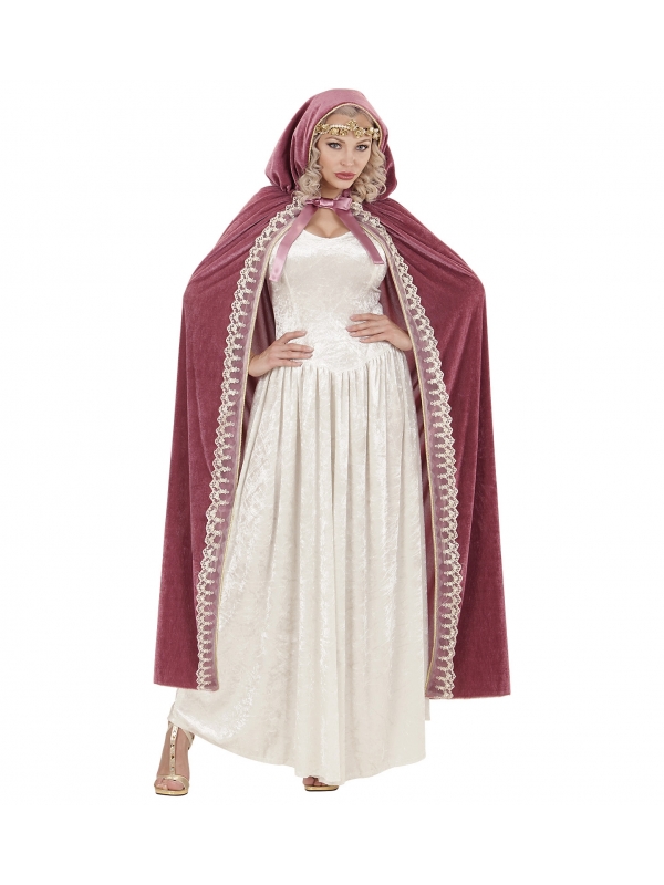 Cape médiévale femme - rose avec capuche