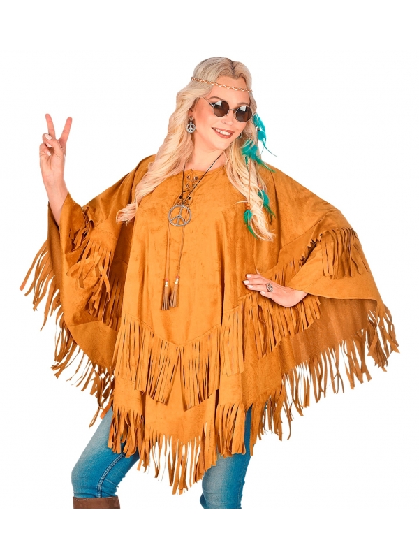 Poncho à franges marron femme - Hippie/Indienne