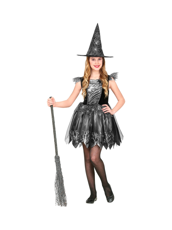 Déguisement sorcière fille- robe tutu, chapeau (noir & argent)