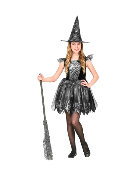 Déguisement sorcière fille- robe tutu, chapeau (noir & argent)