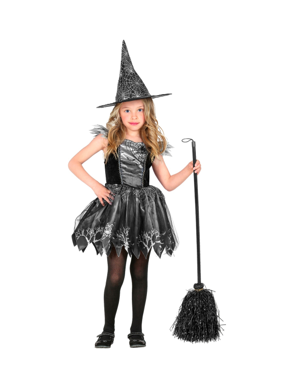 Déguisement sorcière fille- robe tutu, chapeau (noir & argent)
