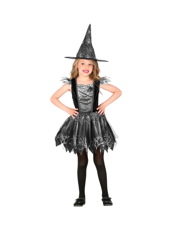 Déguisement sorcière fille- robe tutu, chapeau (noir & argent)