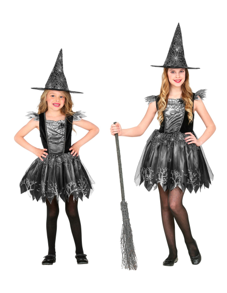 Déguisement sorcière fille- robe tutu, chapeau (noir & argent)