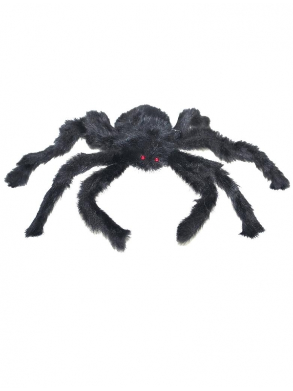 Décoration Halloween : Araignée velue noire 50 cm