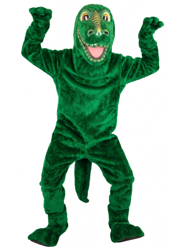 Mascotte de Dinosaure vert adulte avec accessoires