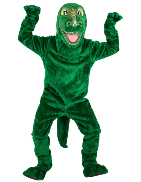 Mascotte de Dinosaure vert adulte avec accessoires