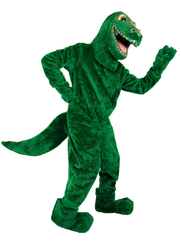 Mascotte de Dinosaure vert adulte avec accessoires