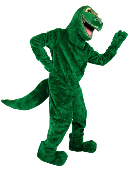 Mascotte de Dinosaure vert adulte avec accessoires