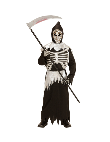 Déguisement faucheuse squelette garçon avec masque