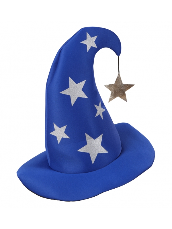 Chapeau magicien adulte, bleu avec des étoiles argents