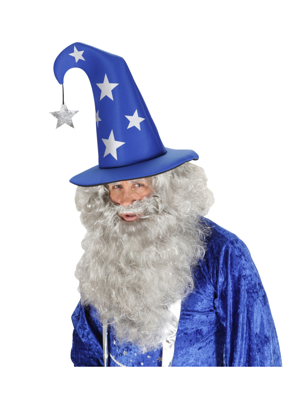 Chapeau magicien adulte, bleu avec des étoiles argents