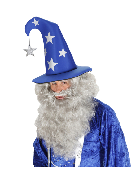 Chapeau magicien adulte, bleu avec des étoiles argents