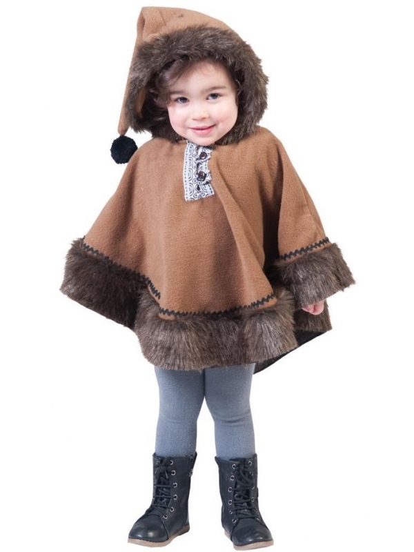 Poncho avec capuche bébé inuit marron (1-3ans)