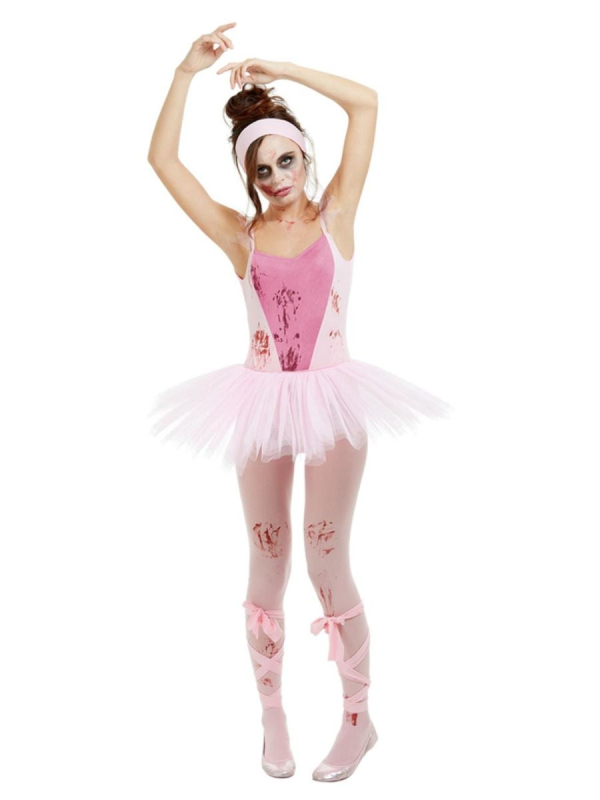 Déguisement de ballerine zombie, Rose (justaucorps, tutu, collants et rubans)