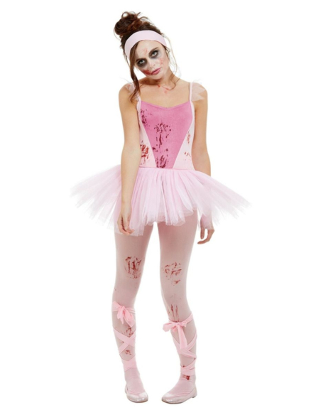Déguisement de ballerine zombie, Rose (justaucorps, tutu, collants et rubans)