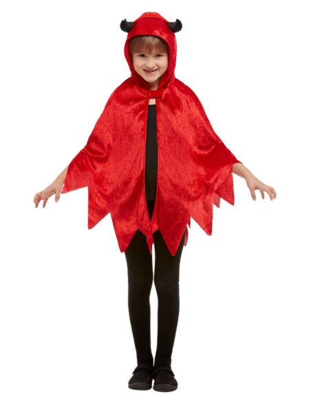 Cape Diable rouge avec cornes, enfant aspect velours