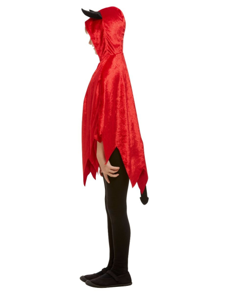 Cape Diable rouge avec cornes, enfant aspect velours