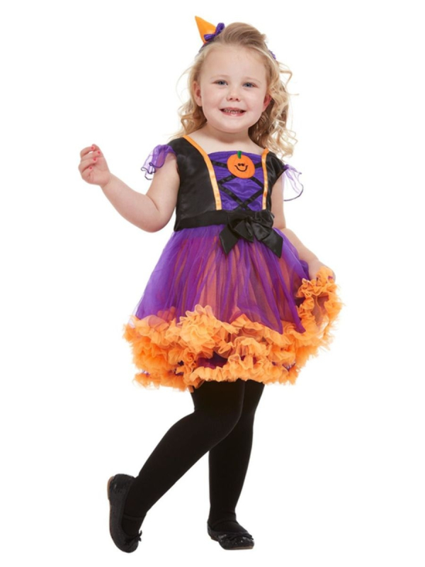 Déguisement Sorcière - Citrouille fillette 1 à 4 ans (robe tutu orange et bandeau)