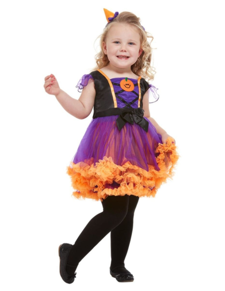 Déguisement Sorcière - Citrouille fillette 1 à 4 ans (robe tutu orange et bandeau)