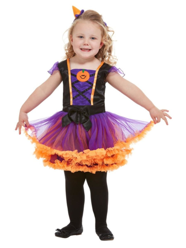 Déguisement Sorcière - Citrouille fillette 1 à 4 ans (robe tutu orange et bandeau)