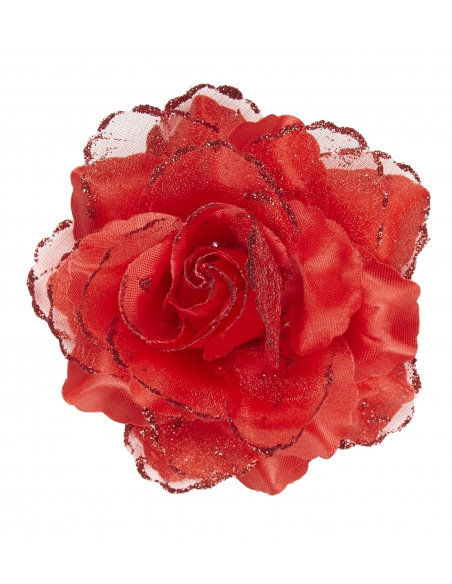 Rose rouge pour cheveux avec clip