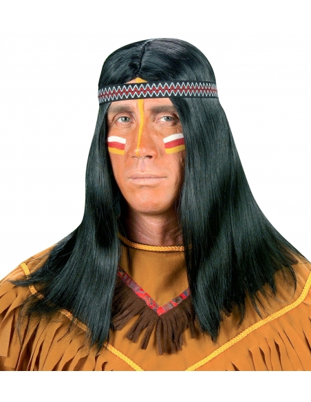 Perruque d’Indien avec bandeau pour homme – Chevelure longue noire
