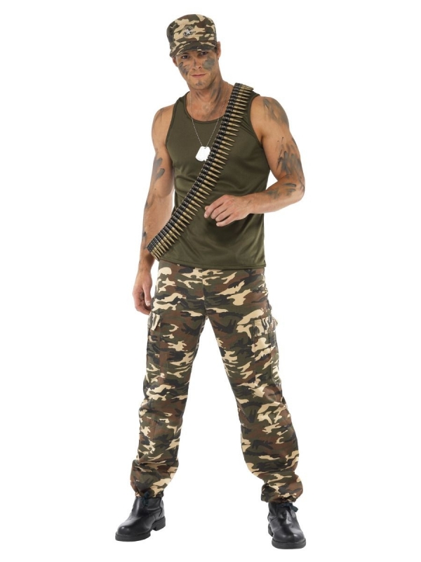 Déguisement Militaire camouflage Homme (tee-shirt, pantalon, casquette)