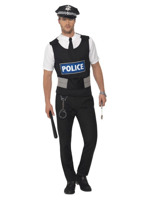 Set Policier Homme (maillot fausse chemise, casquette, menottes)
