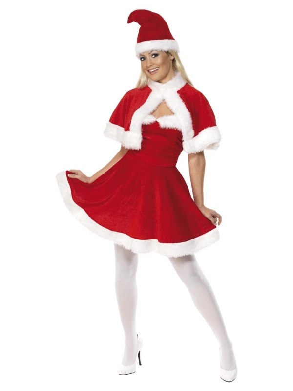 Déguisement Miss Noël femme rouge (robe, cape et bonnet)