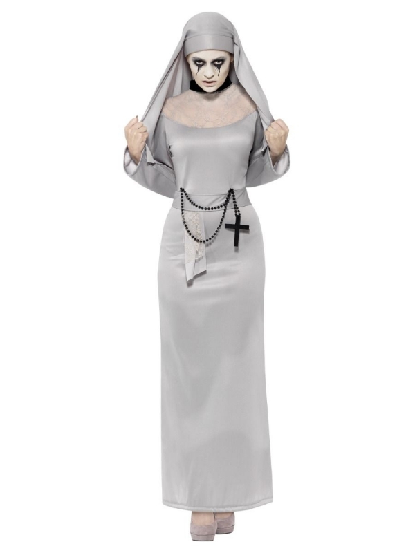 Déguisement nonne gothique gris (robe longue et coiffe)