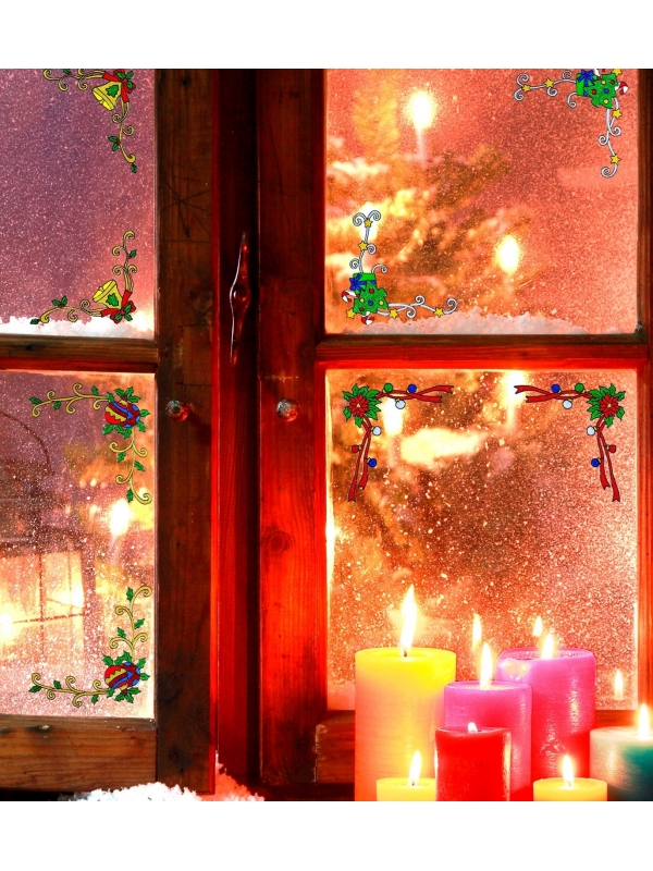 Lot de 2 Autocollants décoration de Noël pour fenêtre, 4 styles ass. - 12 cm