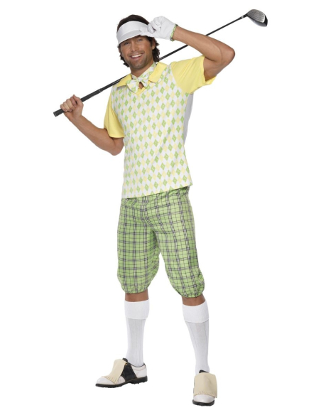Déguisement joueur de golf vert et jaune (haut, pantacourt & la visière)