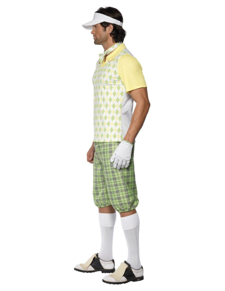 Déguisement joueur de golf vert et jaune (haut, pantacourt & la visière)