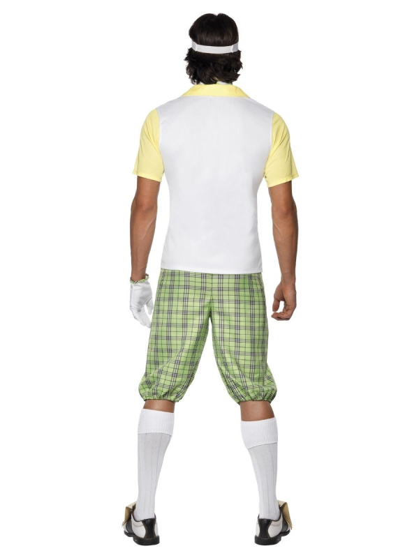 Déguisement joueur de golf vert et jaune (haut, pantacourt & la visière)