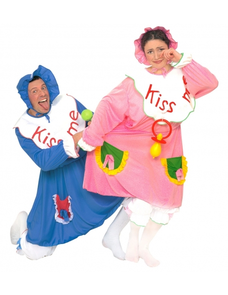 Déguisement bébé adulte bleu (robe, culotte courte et bonnet)
