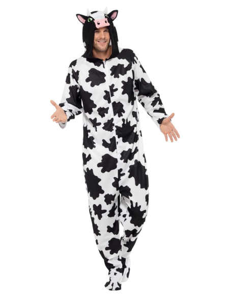 Déguisement de vache noir et blanc adulte avec capuche