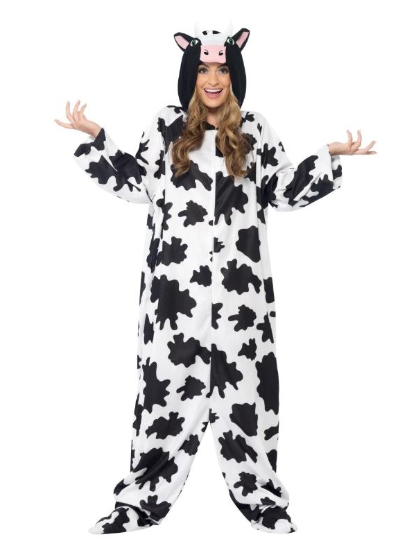 Déguisement de vache noir et blanc adulte avec capuche