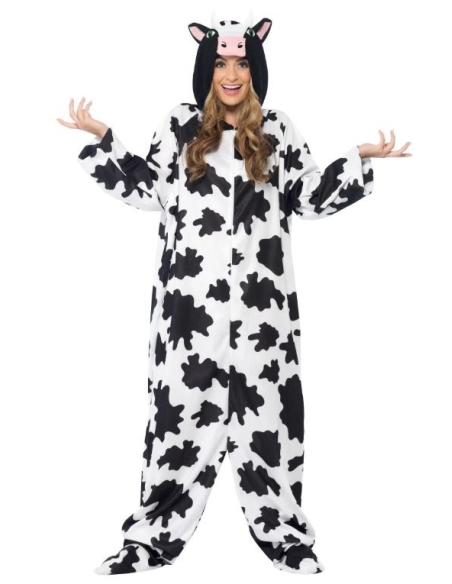 Déguisement de vache noir et blanc adulte avec capuche