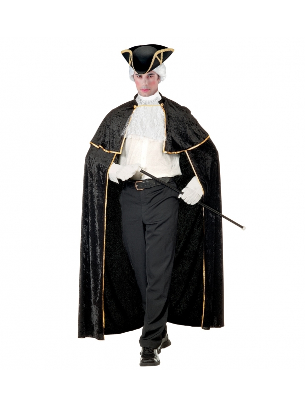Cape Vénitienne noire, velours, homme avec Jabot
