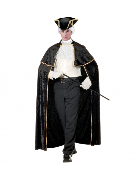 Cape Vénitienne noire, velours, homme avec Jabot