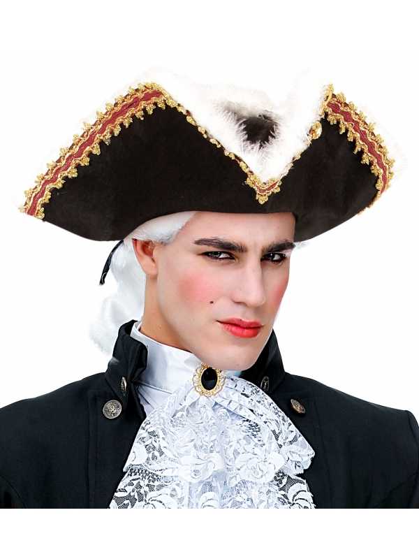 Tricorne baroque/pirate noir avec bordures marabout