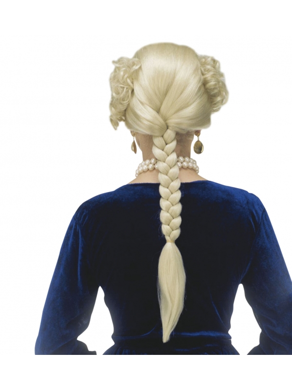 Perruque duchesse blonde avec boucles et longue tresse