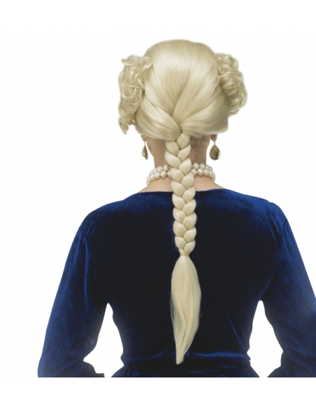 Perruque duchesse blonde avec boucles et longue tresse