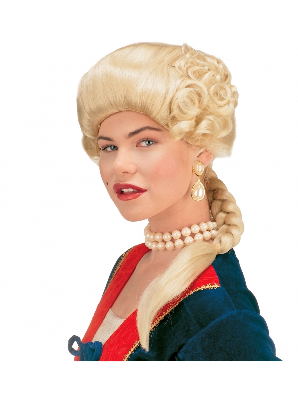 Perruque duchesse blonde avec boucles et longue tresse