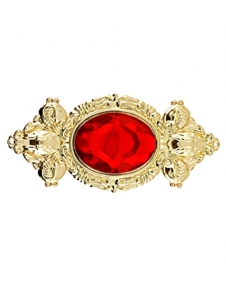 Broche baroque dorée avec pierre rouge