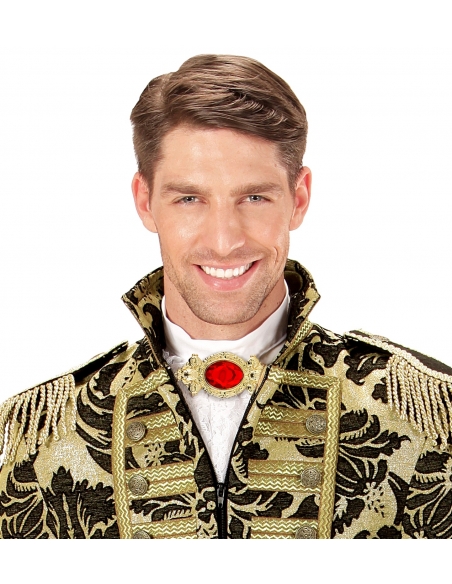 Broche baroque dorée avec pierre rouge
