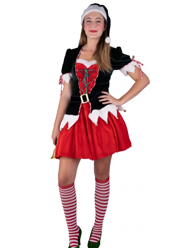 Costume traditionnel Lutin de noël femme rouge et vert