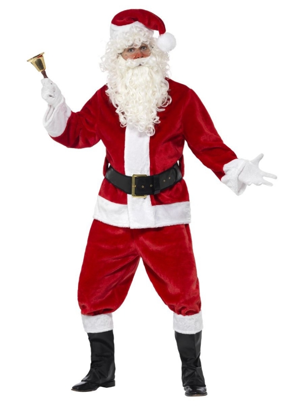 Déguisement Père Noël Luxe Peluche (veste, pantalon, ceinture, gants, couvre-bottes, bonnet)
