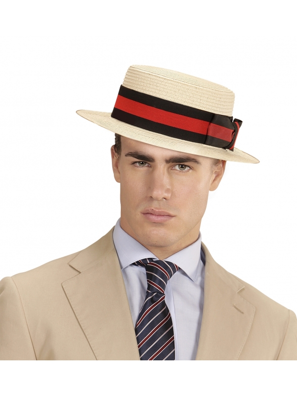 Canotier de luxe avec ruban rouge et noir