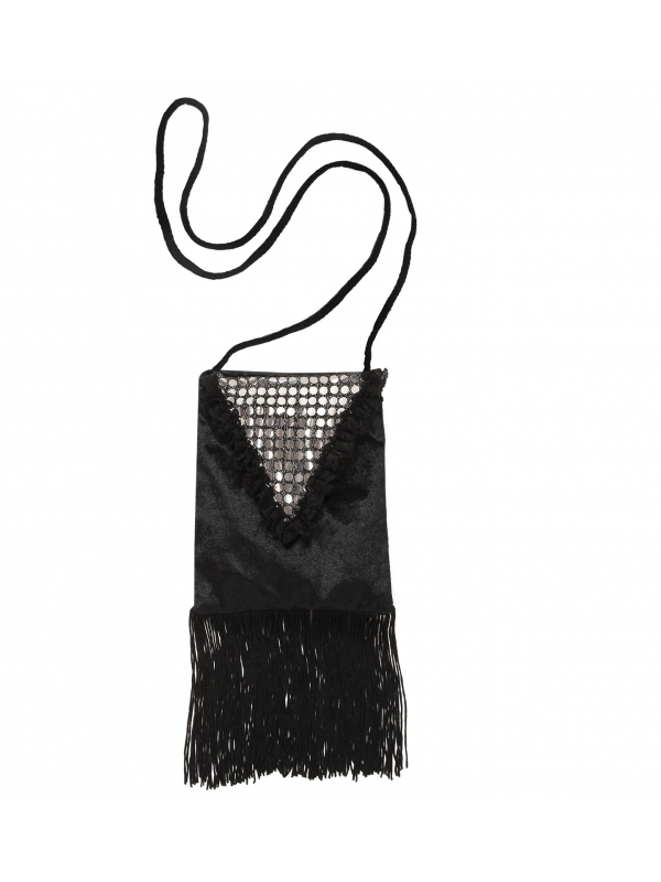 Sac rétro années 20 noir avec franges et paillettes